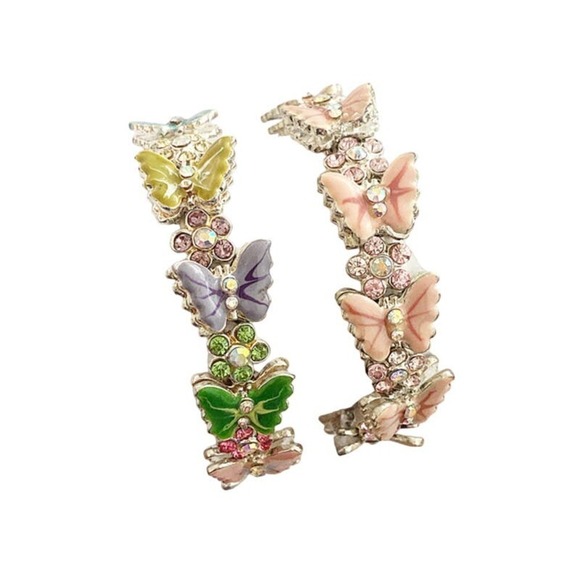2 Stretchy Pink and Multi Colored Butterfly Bracelets - Picture 1 of 2